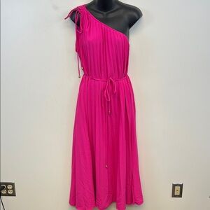 BTFBM Bright Pink Pleated One Shoulder Flowy Dress Size L